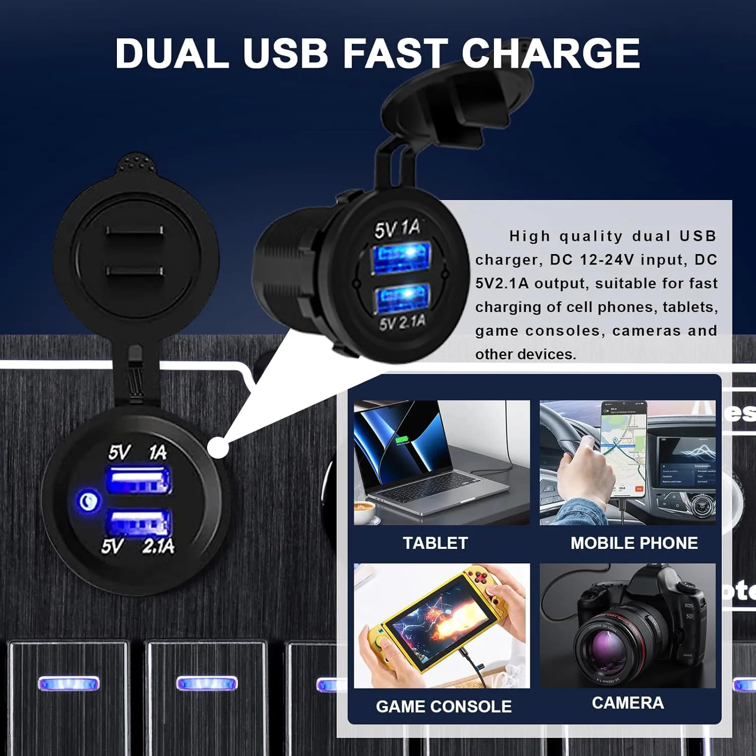 Marine Boat Rocker Switch Panel,Waterproof 8 Gang Toggle Switch Panel with Dual USB and Voltmeter Panel for RVs, Cars, Boats, Trucks,Trailers - 12-24V (Black, 4 Gang)