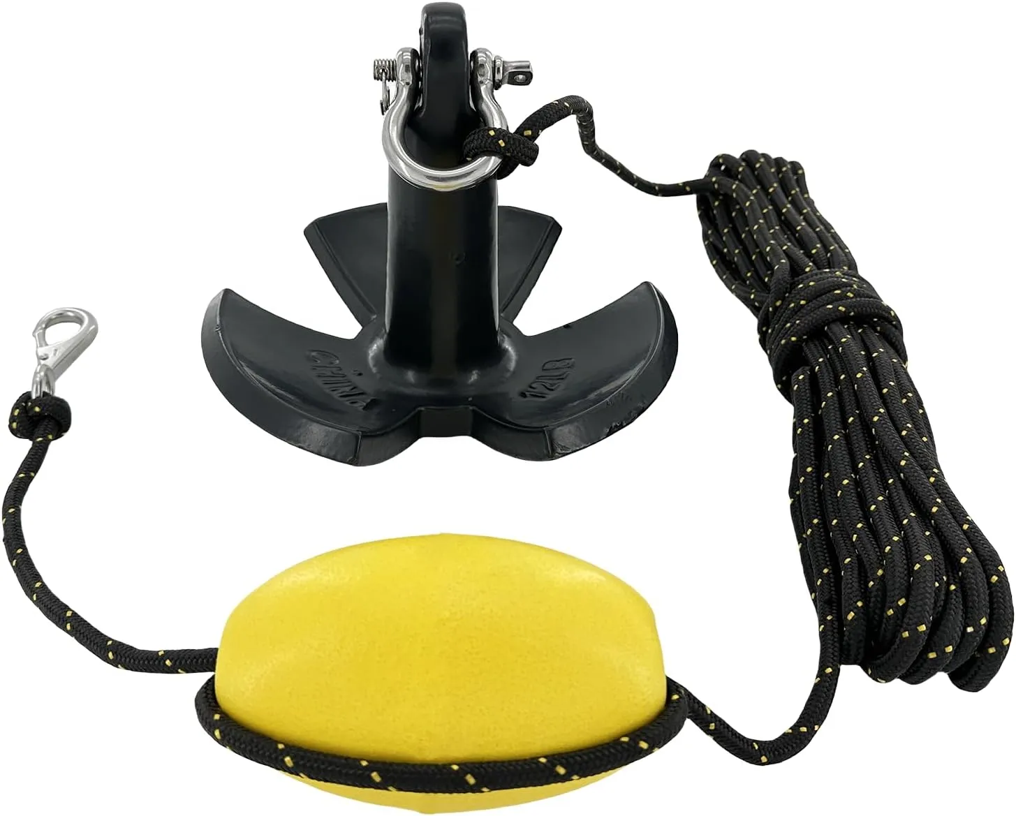 Marine River Anchor Kit 12 lb Black PE Coated Kayak Anchor Accessories with 50 ft Rope for Fishing Kayaks, Canoe, Jet Ski, SUP Paddle Board and Small Boats