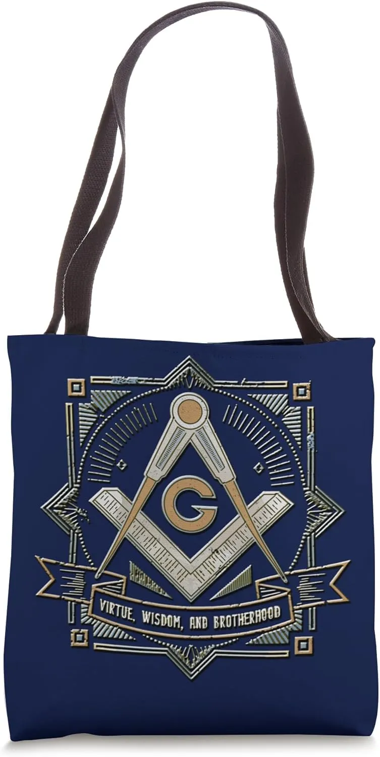 Masonic symbol with "Virtue,wisdom,brotherhood ", freemason Tote Bag