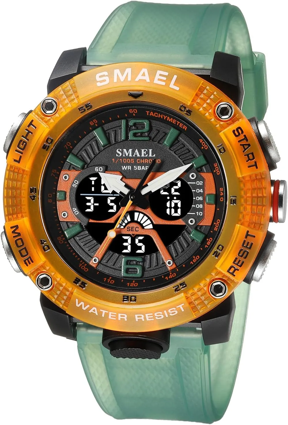 MASTOP Men's Large Face Watches 5ATM Outdoor Sports Military Digital Transparent Watch Multi Function Water Resistant Backlight Alarm Stopwatch LED Rugged Wristwatch for Training Hiking