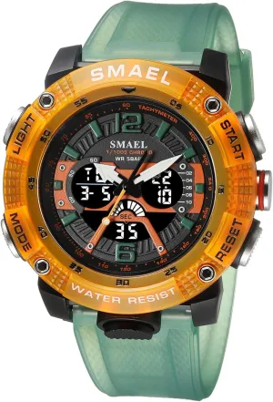MASTOP Men's Large Face Watches 5ATM Outdoor Sports Military Digital Transparent Watch Multi Function Water Resistant Backlight Alarm Stopwatch LED Rugged Wristwatch for Training Hiking