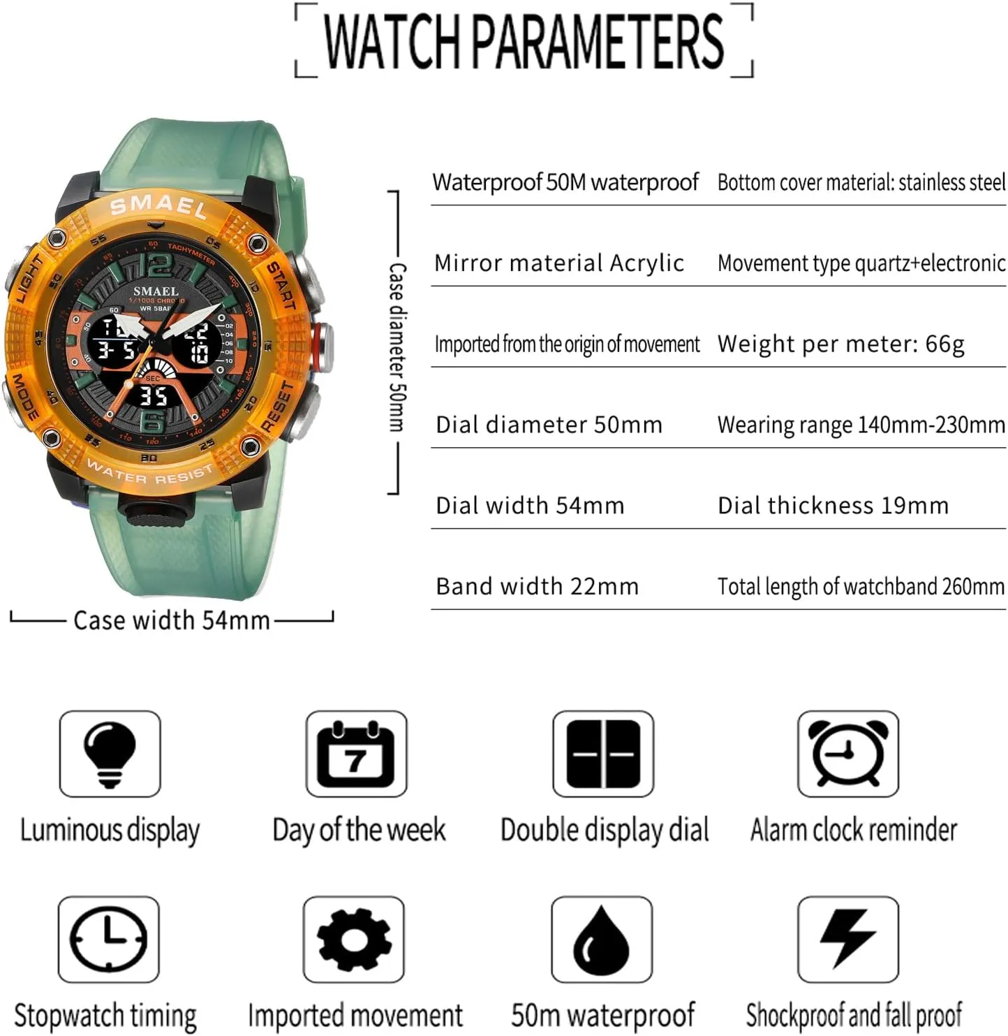 MASTOP Men's Large Face Watches 5ATM Outdoor Sports Military Digital Transparent Watch Multi Function Water Resistant Backlight Alarm Stopwatch LED Rugged Wristwatch for Training Hiking