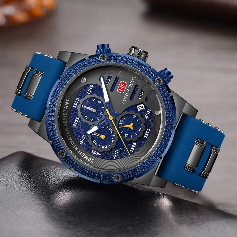 MASTOP Mens Sport Military Analog Quartz Watch Chronograph Casual Luxury Business Watch Classic Dress Waterproof Multifunctional Wristwatch with Leather Strap