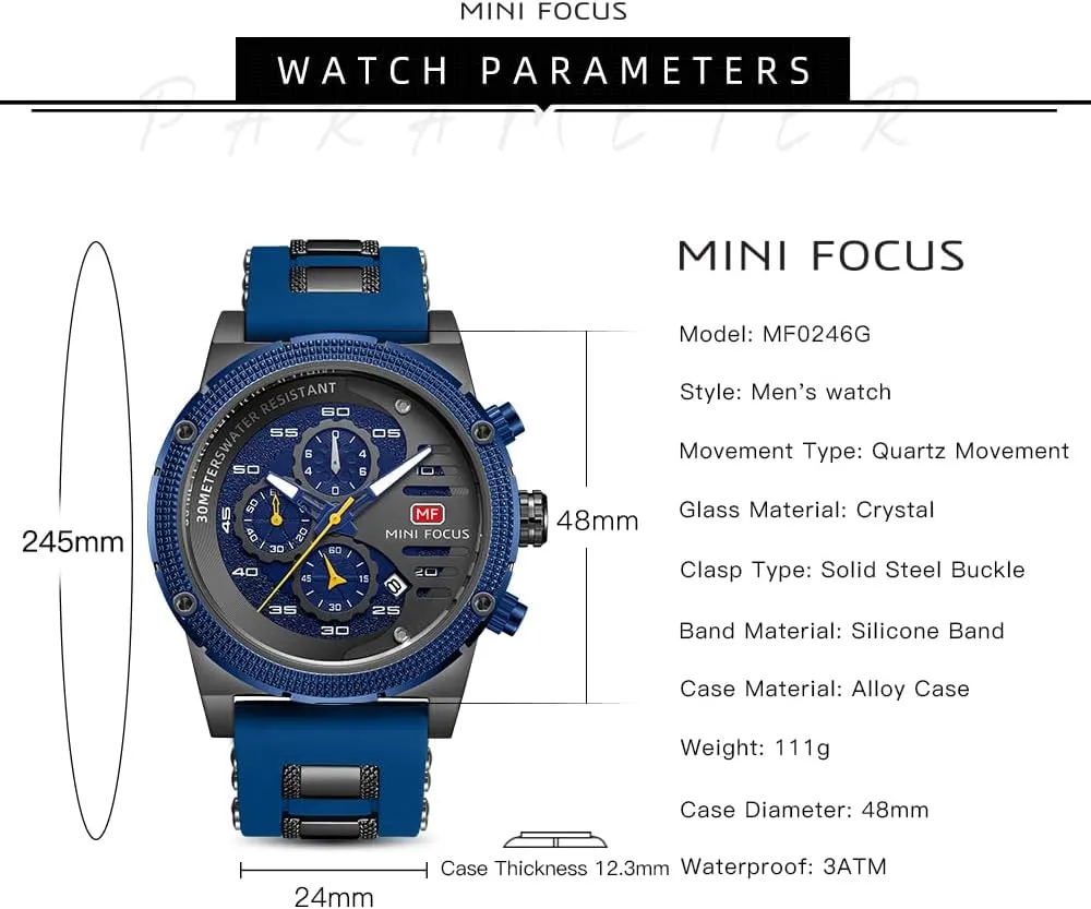 MASTOP Mens Sport Military Analog Quartz Watch Chronograph Casual Luxury Business Watch Classic Dress Waterproof Multifunctional Wristwatch with Leather Strap