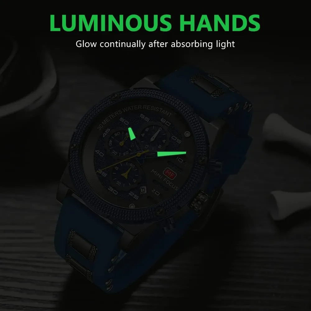 MASTOP Mens Sport Military Analog Quartz Watch Chronograph Casual Luxury Business Watch Classic Dress Waterproof Multifunctional Wristwatch with Leather Strap