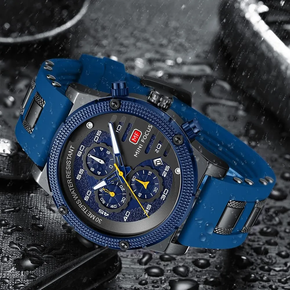 MASTOP Mens Sport Military Analog Quartz Watch Chronograph Casual Luxury Business Watch Classic Dress Waterproof Multifunctional Wristwatch with Leather Strap