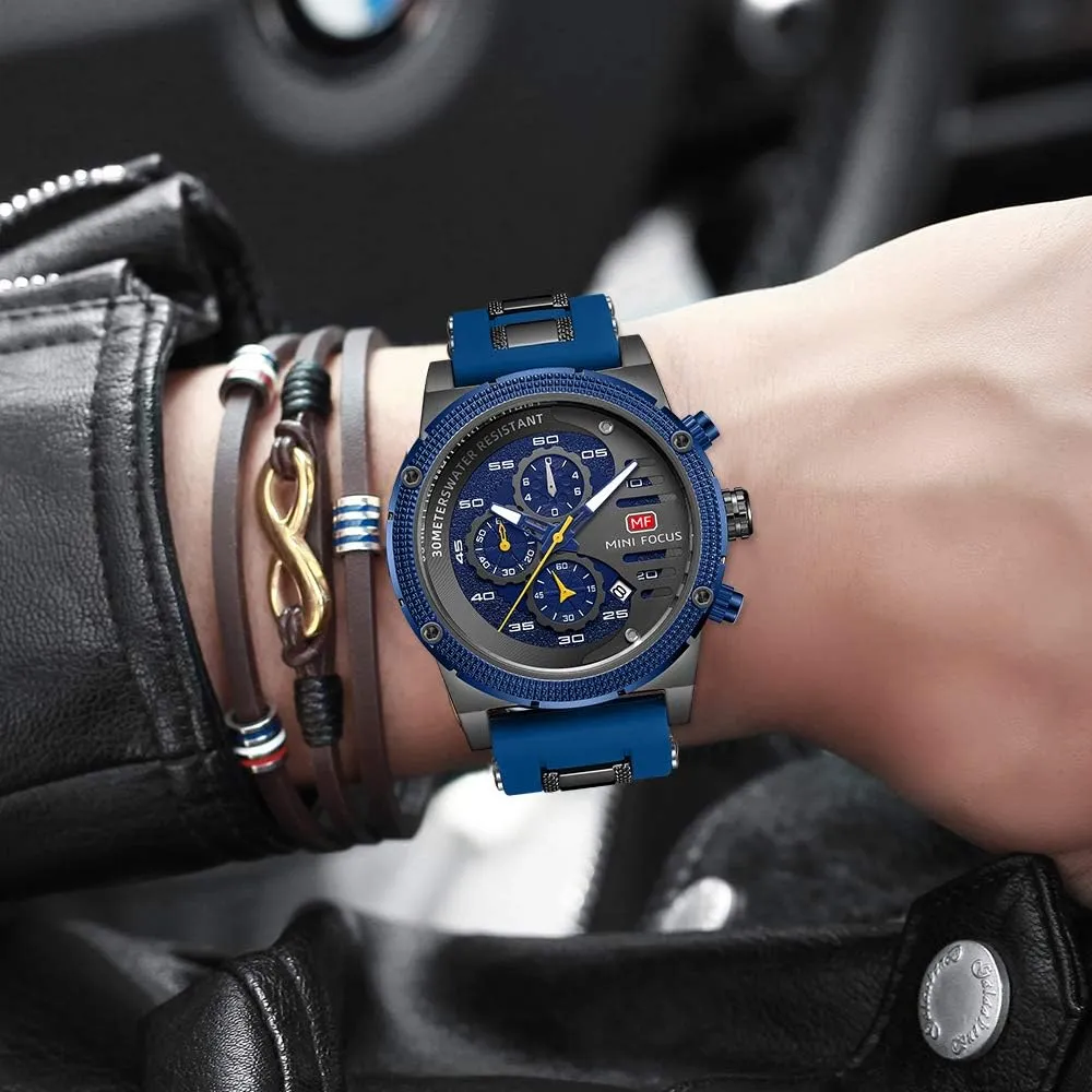 MASTOP Mens Sport Military Analog Quartz Watch Chronograph Casual Luxury Business Watch Classic Dress Waterproof Multifunctional Wristwatch with Leather Strap