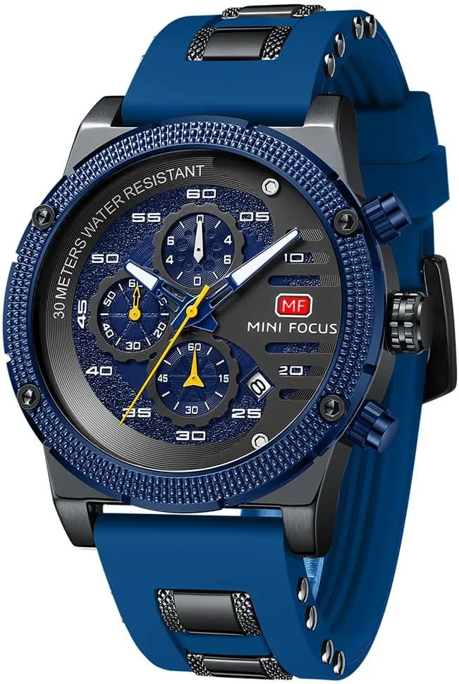 MASTOP Mens Sport Military Analog Quartz Watch Chronograph Casual Luxury Business Watch Classic Dress Waterproof Multifunctional Wristwatch with Leather Strap