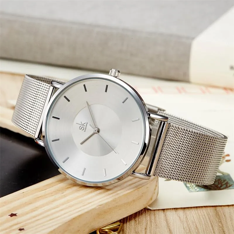 MASTOP Women's Fashion Minimalist Wrist Watch All Gold Waterproof Watches Simple Ultra Thin Watches Analog Quartz with Stainless Steel Mesh Band