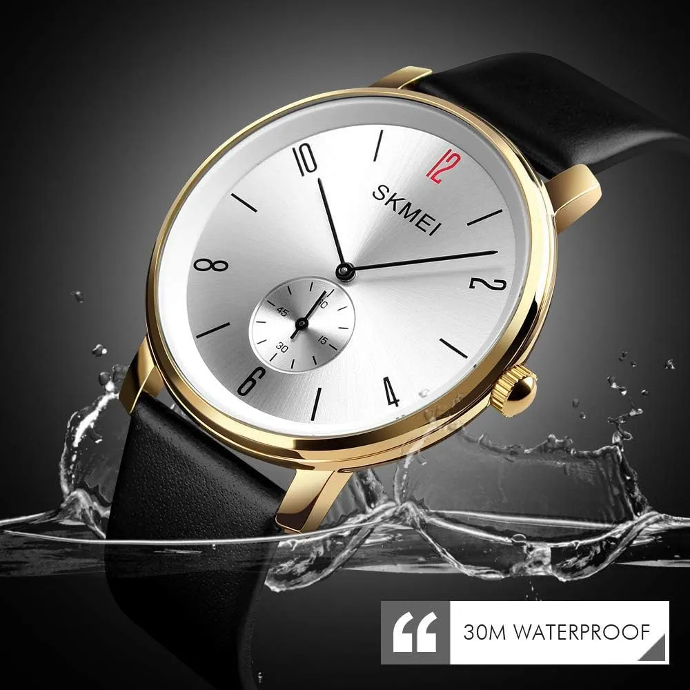MASTOP Women's Watch Unisex Ultra Thin Innovative Watch Waterproof Watch Military Classic Leather Strap Without Pointer Dress Wrist Watch with Retro Leather Band