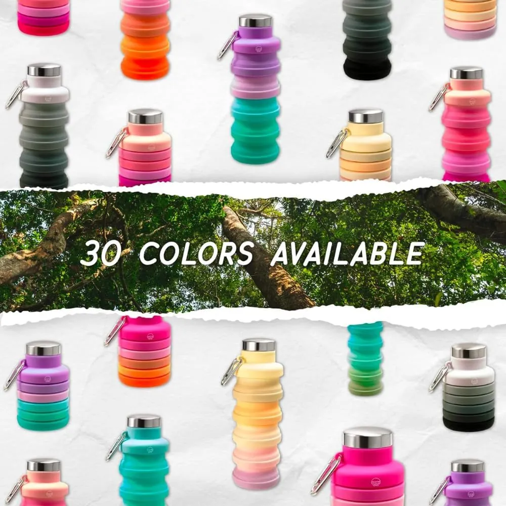 Mayim Collapsible Water Bottles Silicone Travel Tumbler with Clip for Backpack, Reusable Portable Sport Water Bottle for Gym, Camping, Hiking or Airport, 17 Oz Orange Yellow & Pink Tie Dye