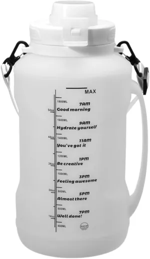 Mayim Large Collapsible Water Bottles with Time Markers, Silicone Travel Tumbler with Carry Strap, Reusable Portable Sport Water Bottle for Gym, Camping, Hiking or Airport, 64 Ounces -White