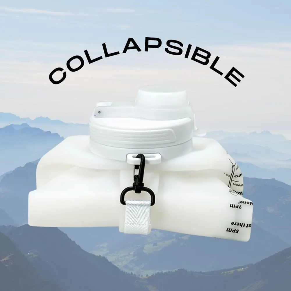 Mayim Large Collapsible Water Bottles with Time Markers, Silicone Travel Tumbler with Carry Strap, Reusable Portable Sport Water Bottle for Gym, Camping, Hiking or Airport, 64 Ounces -White