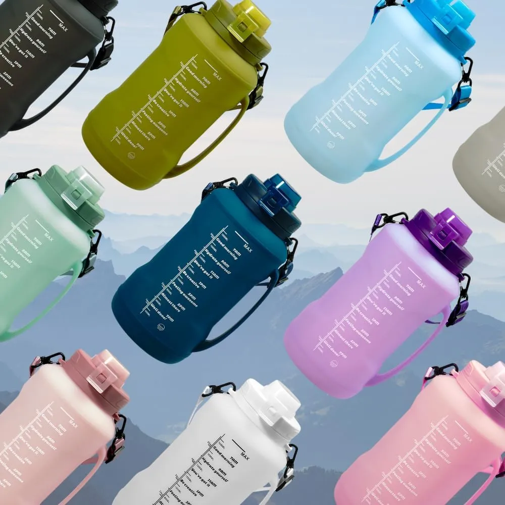 Mayim Large Collapsible Water Bottles with Time Markers, Silicone Travel Tumbler with Carry Strap, Reusable Portable Sport Water Bottle for Gym, Camping, Hiking or Airport, 64 Ounces -White