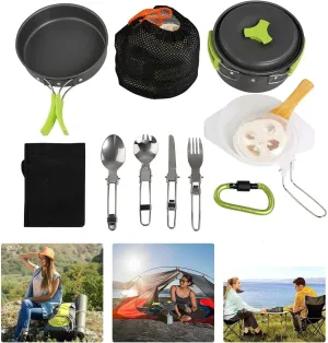 MDybf 1-2 People 15Pcs Camping Cooking Set Non Stick Camping Utensils Pot Pans Set for Outdoor Camping Backpacking Gear Hiking BBQ Picnic, Lightweight & Compact & Durable