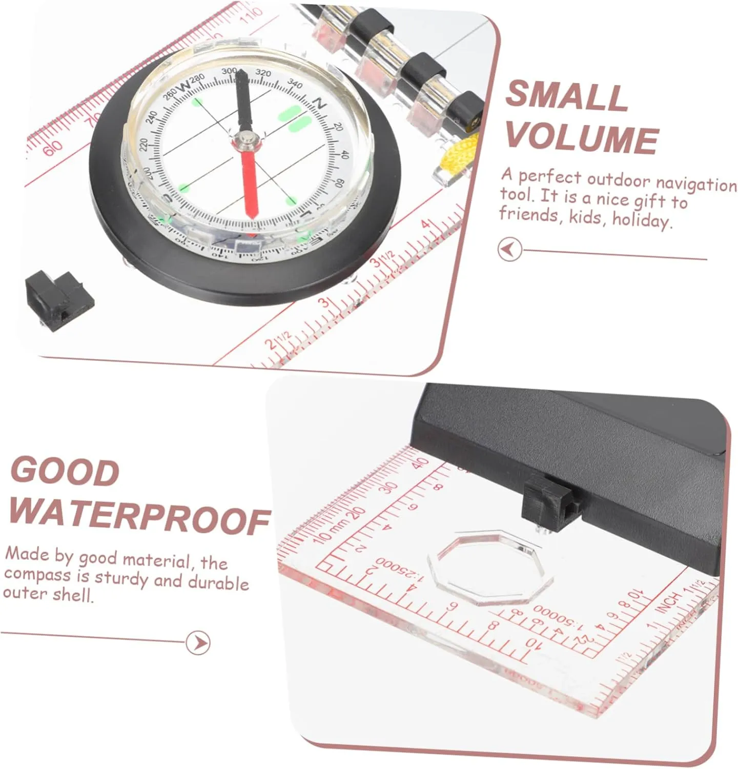 Measuring Scale Compass Tool for Outdoor Navigation Lightweight Ruler with Compass for Hiking and