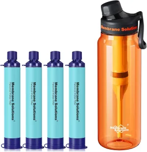 Membrane Solutions 36oz C3 ACF Filtered Water Bottle with 4 Packs Outdoor Water Filter Straw