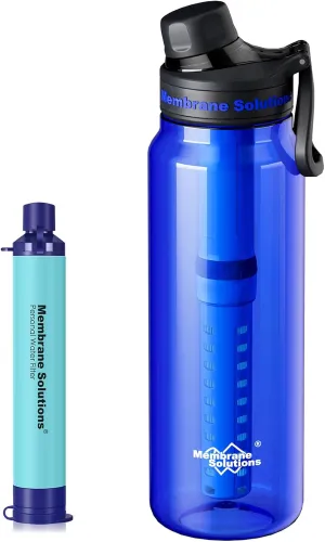 Membrane Solutions 36oz C3 ACF UF Filtered Water Bottle with 1 Packs Outdoor Water Filter Straw