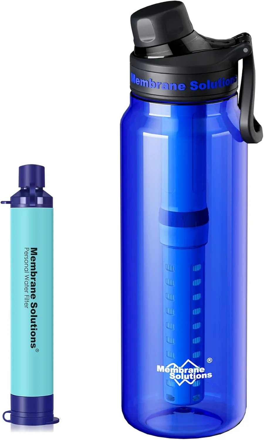 Membrane Solutions 36oz C3 ACF UF Filtered Water Bottle with 1 Packs Outdoor Water Filter Straw