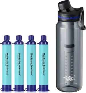 Membrane Solutions 36oz C3 ACF&UF Filtered Water Bottle with 4 Packs Outdoor Water Filter Straw