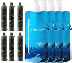 Membrane Solutions Squeezable Water Filtration System, Survival Water Purifier Kit, Portable Backpacking Gear Including Water Filter Straw and 23oz Collapsible Bottle for Hiking Camping Travel(6 4)