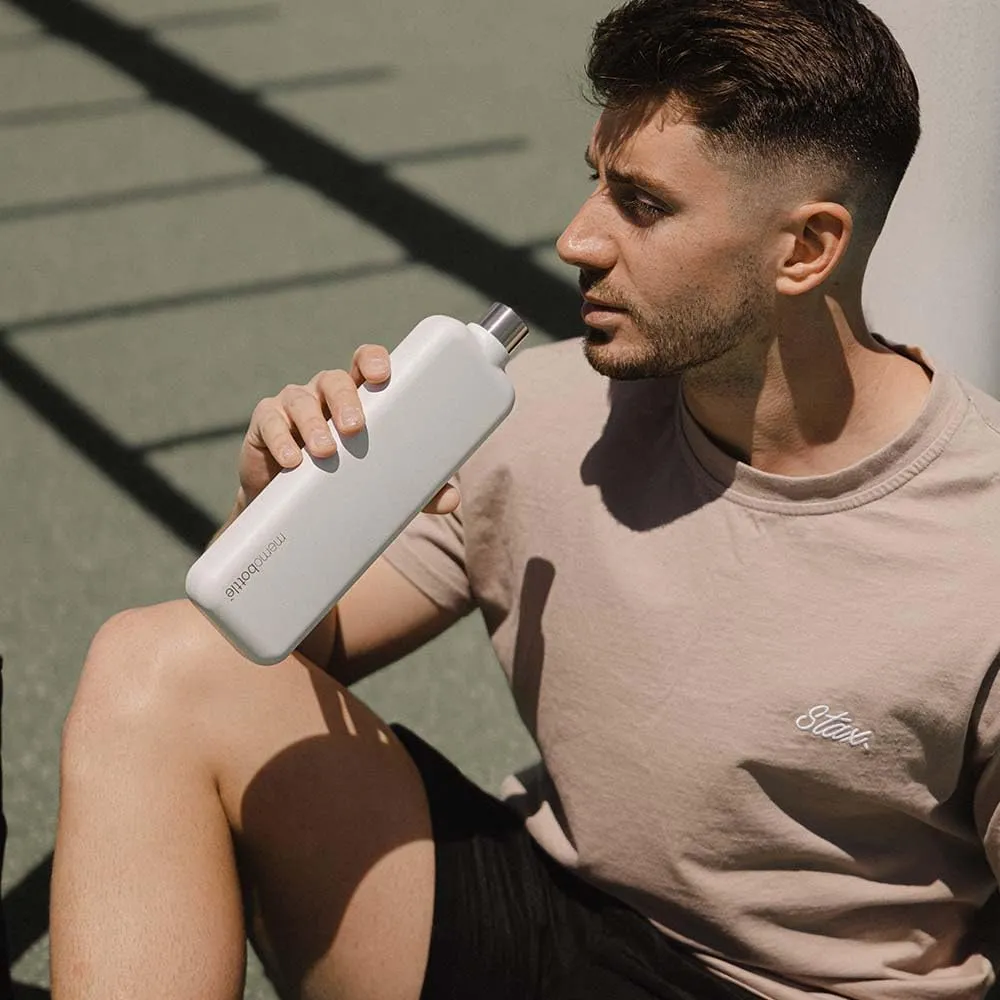 memobottle SLIM STAINLESS STEEL (WHITE) | 20 oz / 600 ml | Durable, Leak-Proof, Premium Water Bottle | BPA-free| Ideal for Modern Lifestyle, Gym Workouts & Travel