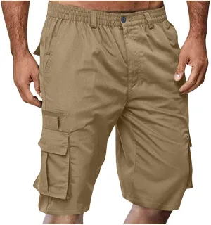 Men Cargo Shorts Multi Pocket Casual Workout Shorts Solid Color Lightweight Hiking Shorts for Camping Hiking