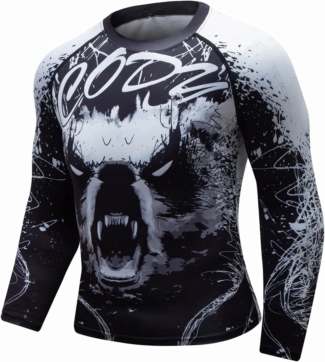 Men Cool Dry 3D Digital Printing Compression Long Sleeve Base Layer Shirts, Sports& Fitness Tee