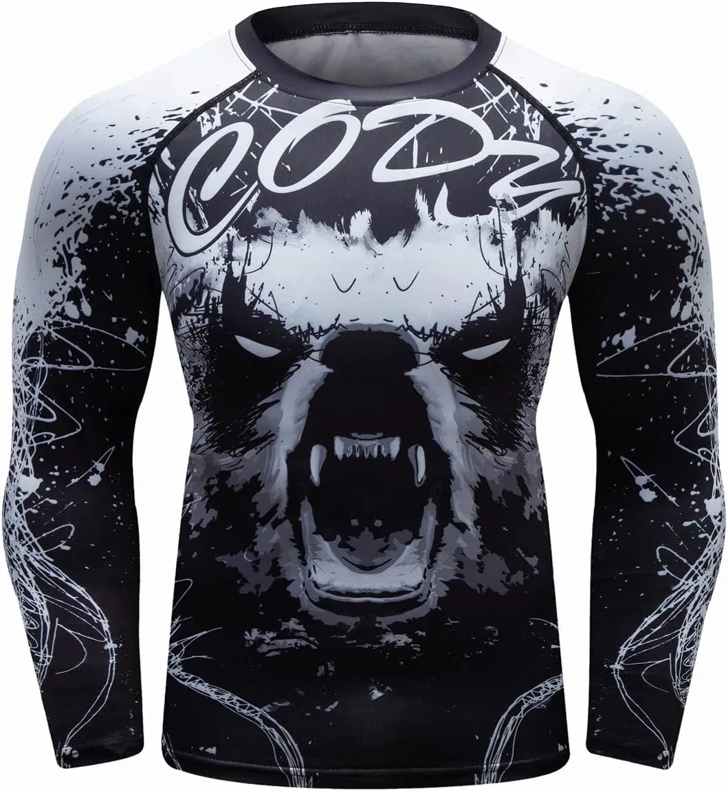 Men Cool Dry 3D Digital Printing Compression Long Sleeve Base Layer Shirts, Sports& Fitness Tee