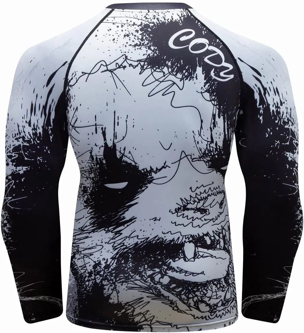 Men Cool Dry 3D Digital Printing Compression Long Sleeve Base Layer Shirts, Sports& Fitness Tee