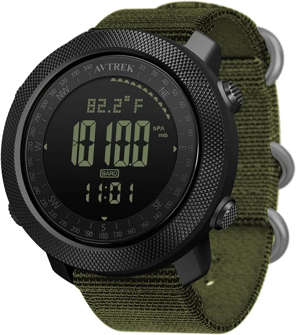 Men's Digital Sport Watch - Army Military Compass, Altimeter, Barometer, Pedometer, Waterproof, Green
