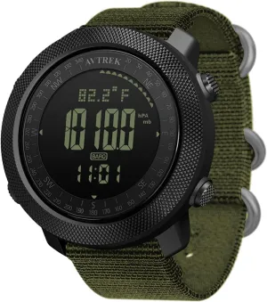 Men's Digital Sport Watch - Army Military Compass, Altimeter, Barometer, Pedometer, Waterproof, Green