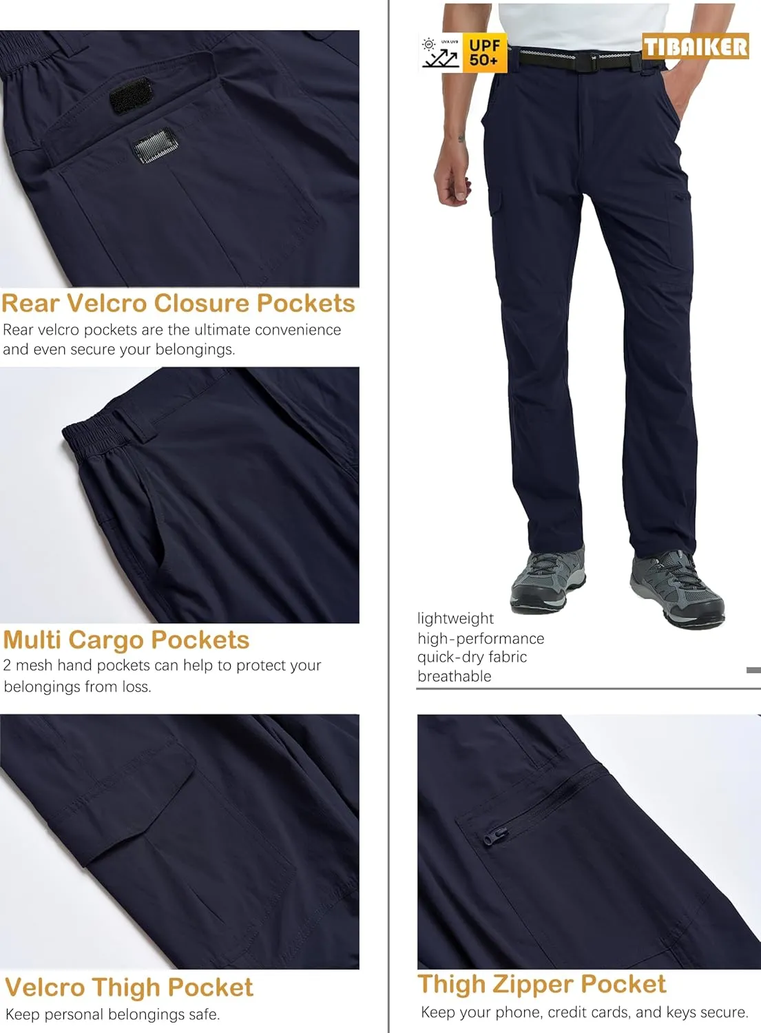 Men's Hiking Tactical Cargo Work Pants Quick Dry Waterproof Lightweight Travel Fishing Camping Outdoor Pants