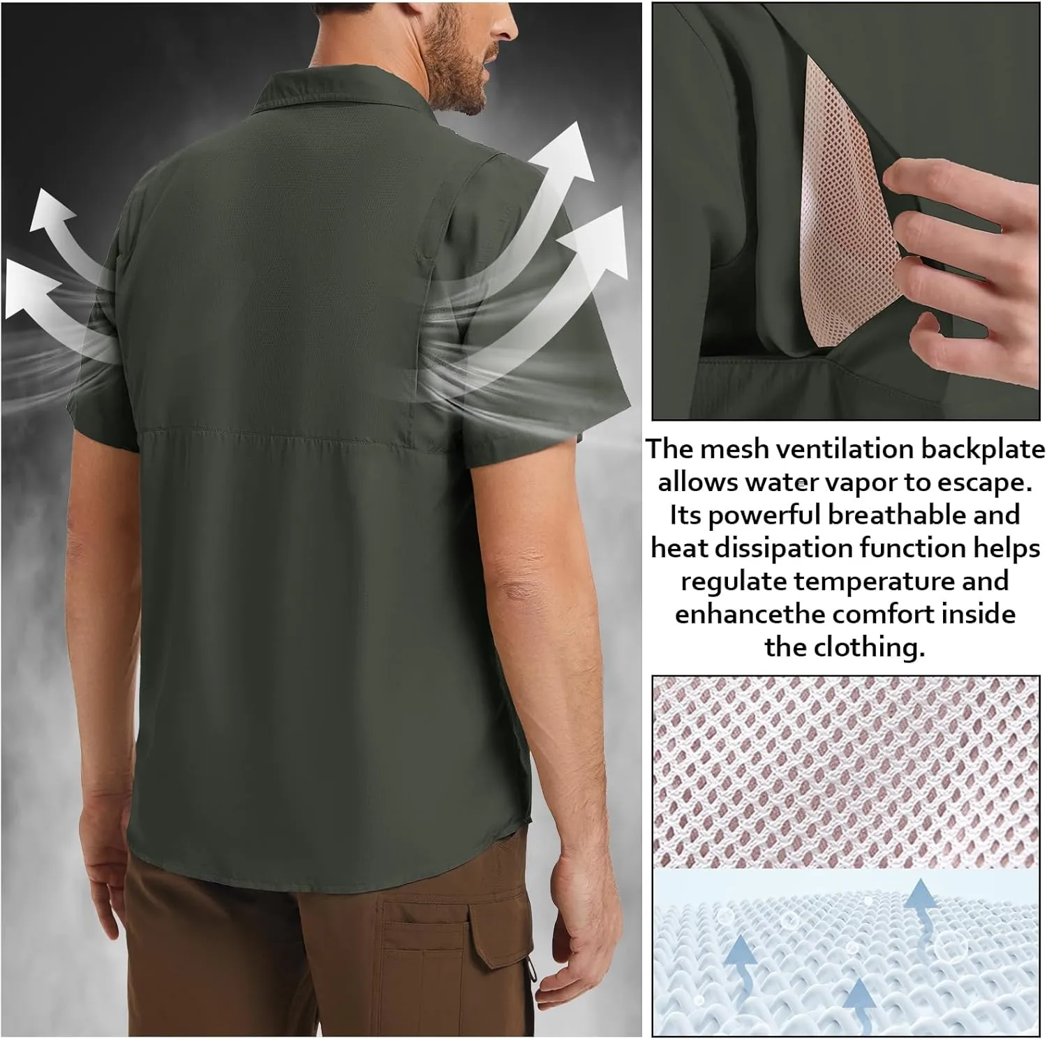 Men's Safari Hiking UPF 50  UV Short Sleeve Button Shirt Lightweight Cooling Quick Dry Outdoor Sun Protection Fishing Shirts