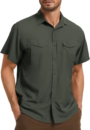 Men's Safari Hiking UPF 50  UV Short Sleeve Button Shirt Lightweight Cooling Quick Dry Outdoor Sun Protection Fishing Shirts