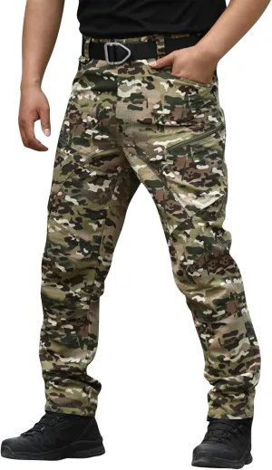 Mens Tactical Pants Camo Hiking Stretch Pants Hunting Construction Moisture Wicking Pant with Pockets