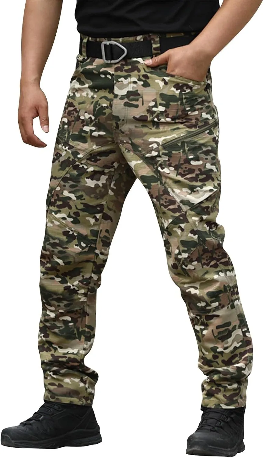 Mens Tactical Pants Camo Hiking Stretch Pants Hunting Construction Moisture Wicking Pant with Pockets