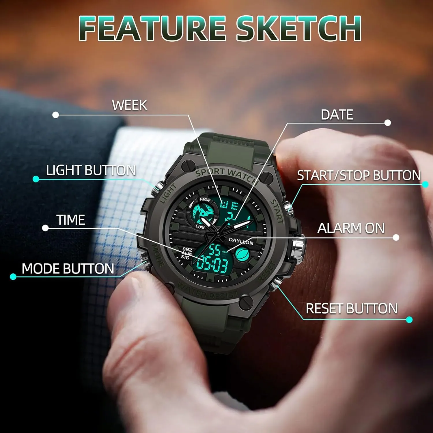 Mens Watch Military Sports Outdoor Waterproof Watches for Men Date Multi Function Tactics Alarm Stopwatch Analog Watches