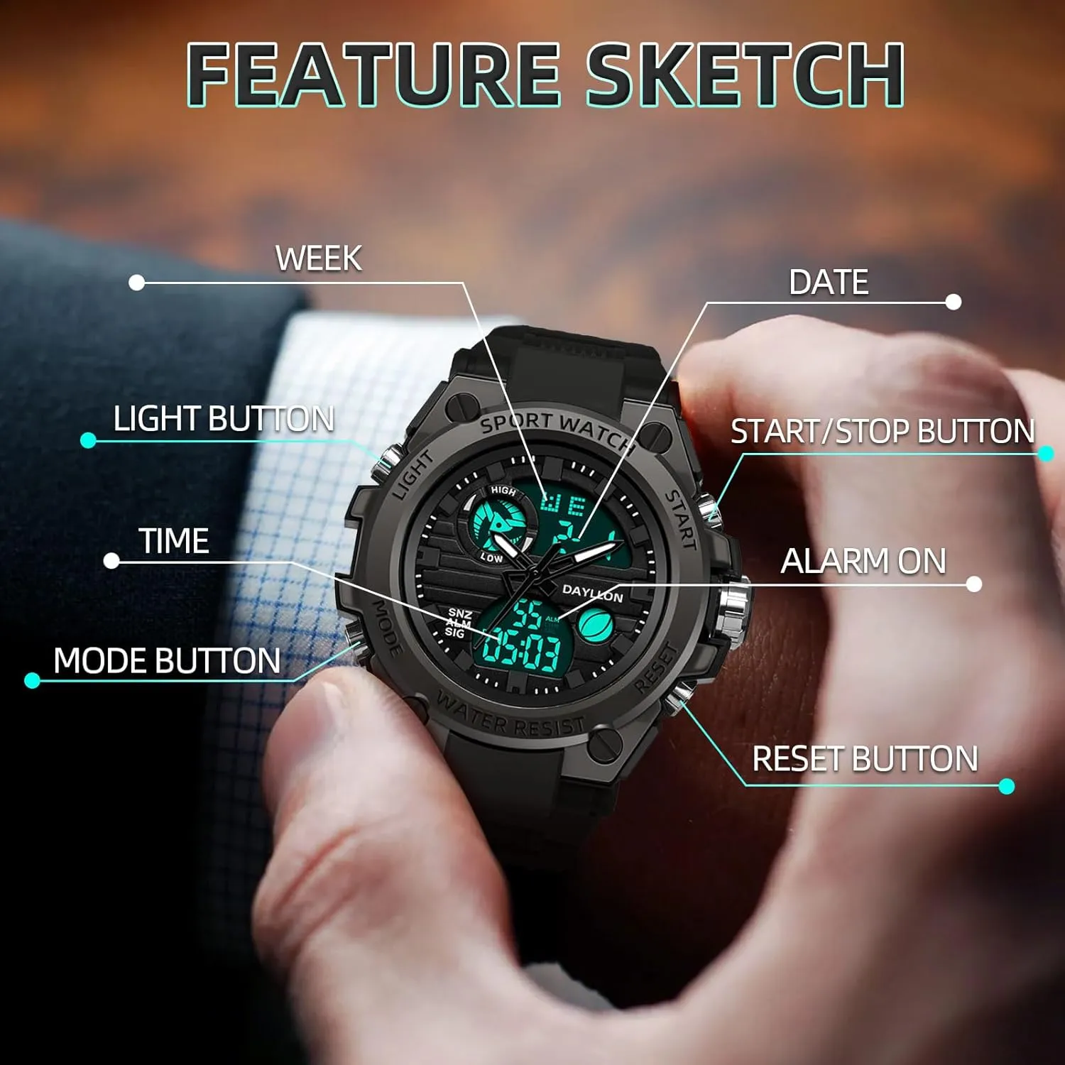 Mens Watch Military Sports Outdoor Waterproof Watches for Men Date Multi Function Tactics Alarm Stopwatch Analog Watches