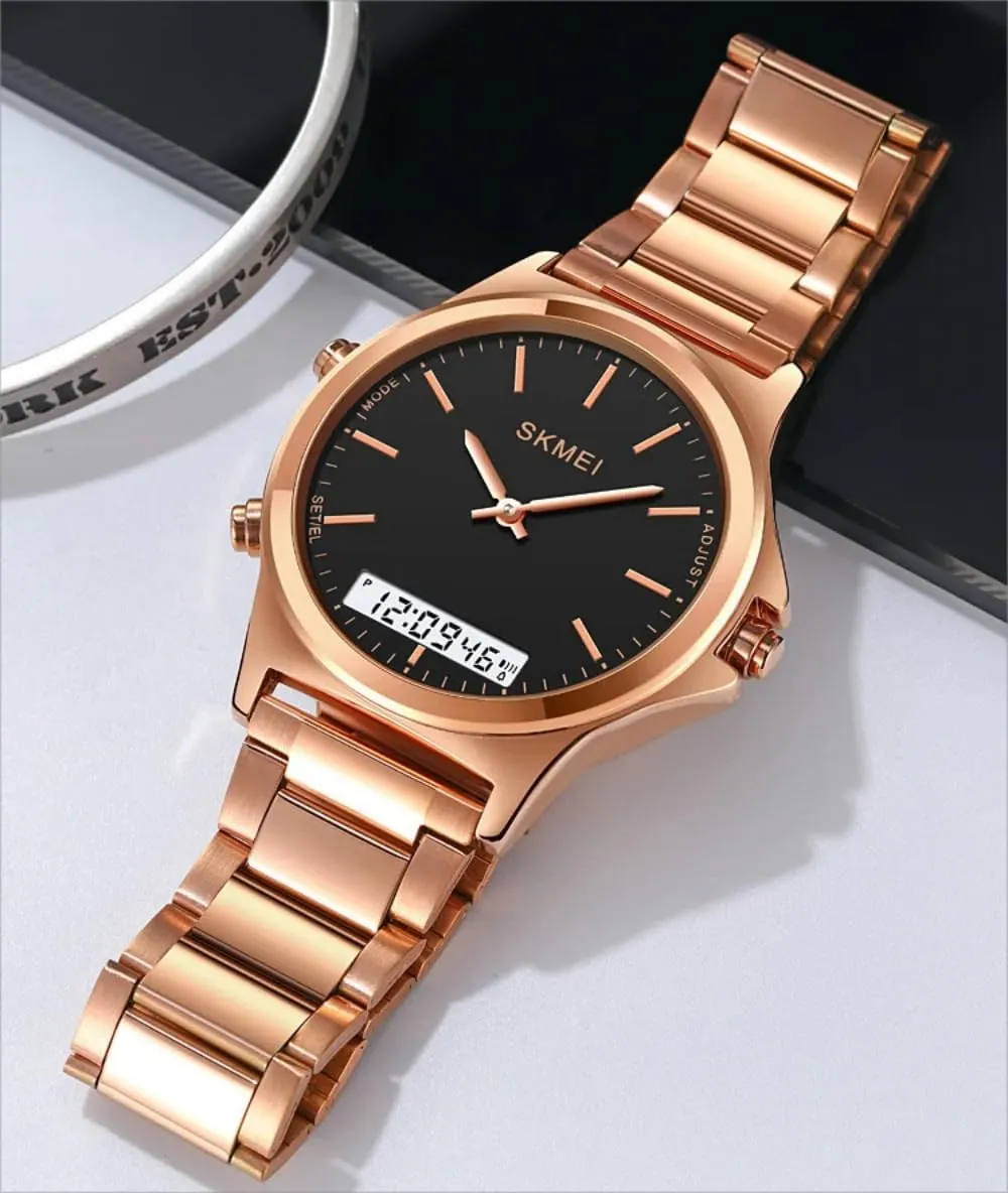 Men’s Watch Multifunction Watches Display Analog Digital Chrono Timekeeping Sport Backlight Watches Waterproof Alarm Stainless Steel 3-Time Wristwatches
