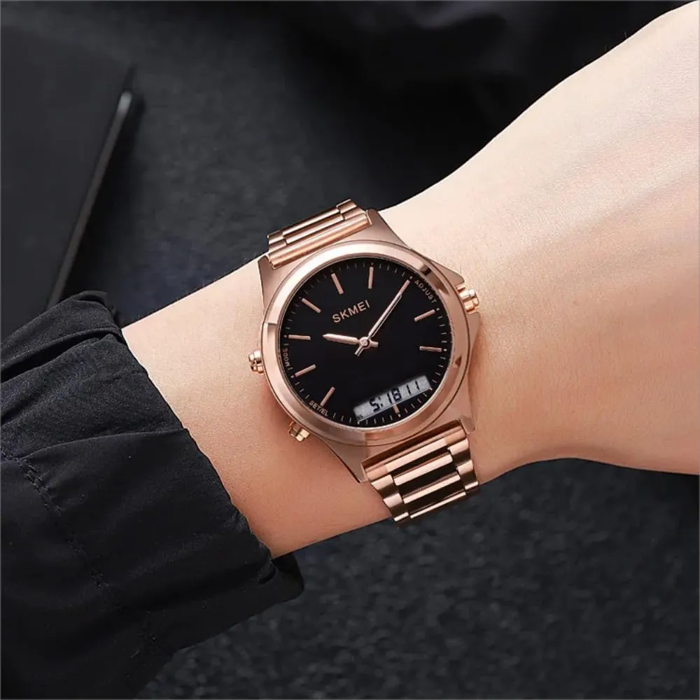 Men’s Watch Multifunction Watches Display Analog Digital Chrono Timekeeping Sport Backlight Watches Waterproof Alarm Stainless Steel 3-Time Wristwatches