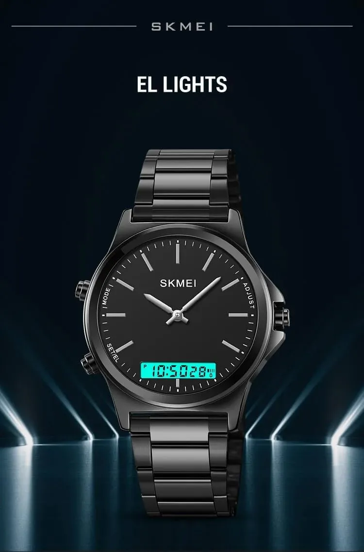 Men’s Watch Multifunction Watches Display Analog Digital Chrono Timekeeping Sport Backlight Watches Waterproof Alarm Stainless Steel 3-Time Wristwatches