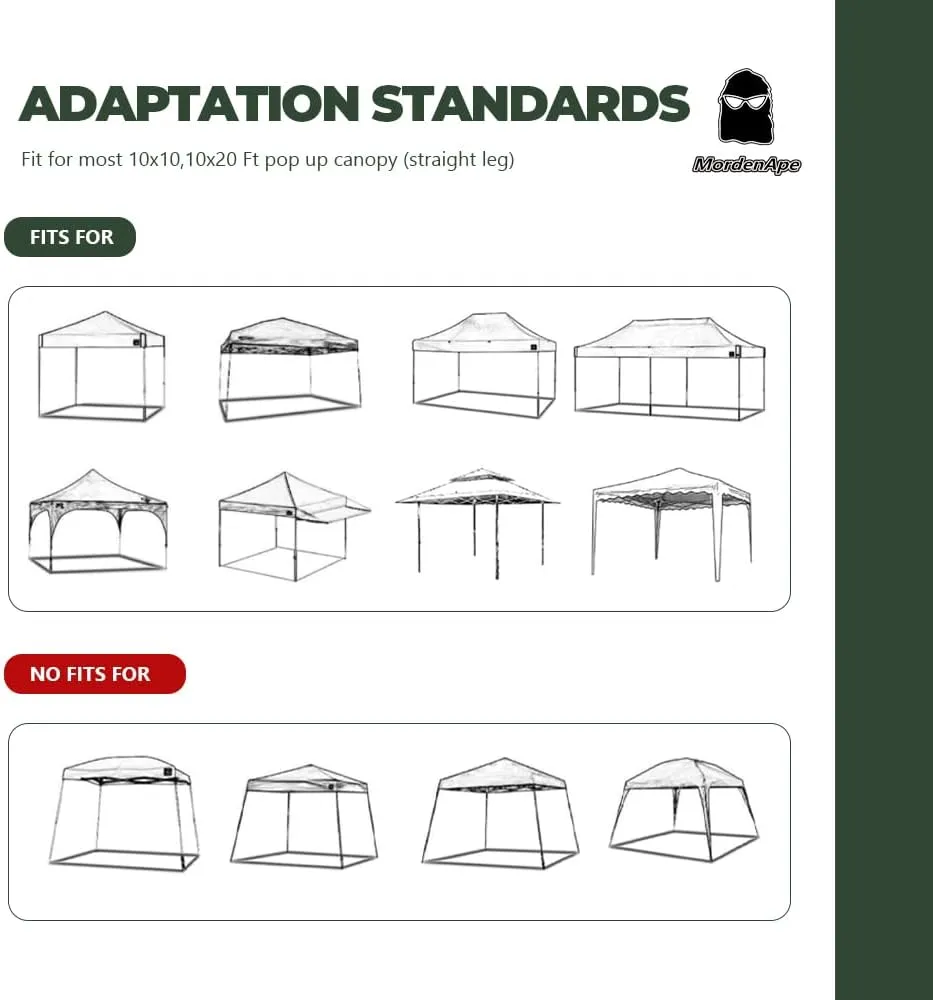 Mesh Sidewall for 10x10 Pop Up Canopy - Straight Leg, Commercial Grade White Mesh Walls with Window and Door, 1 Pack Canopy Sidewall Only, White