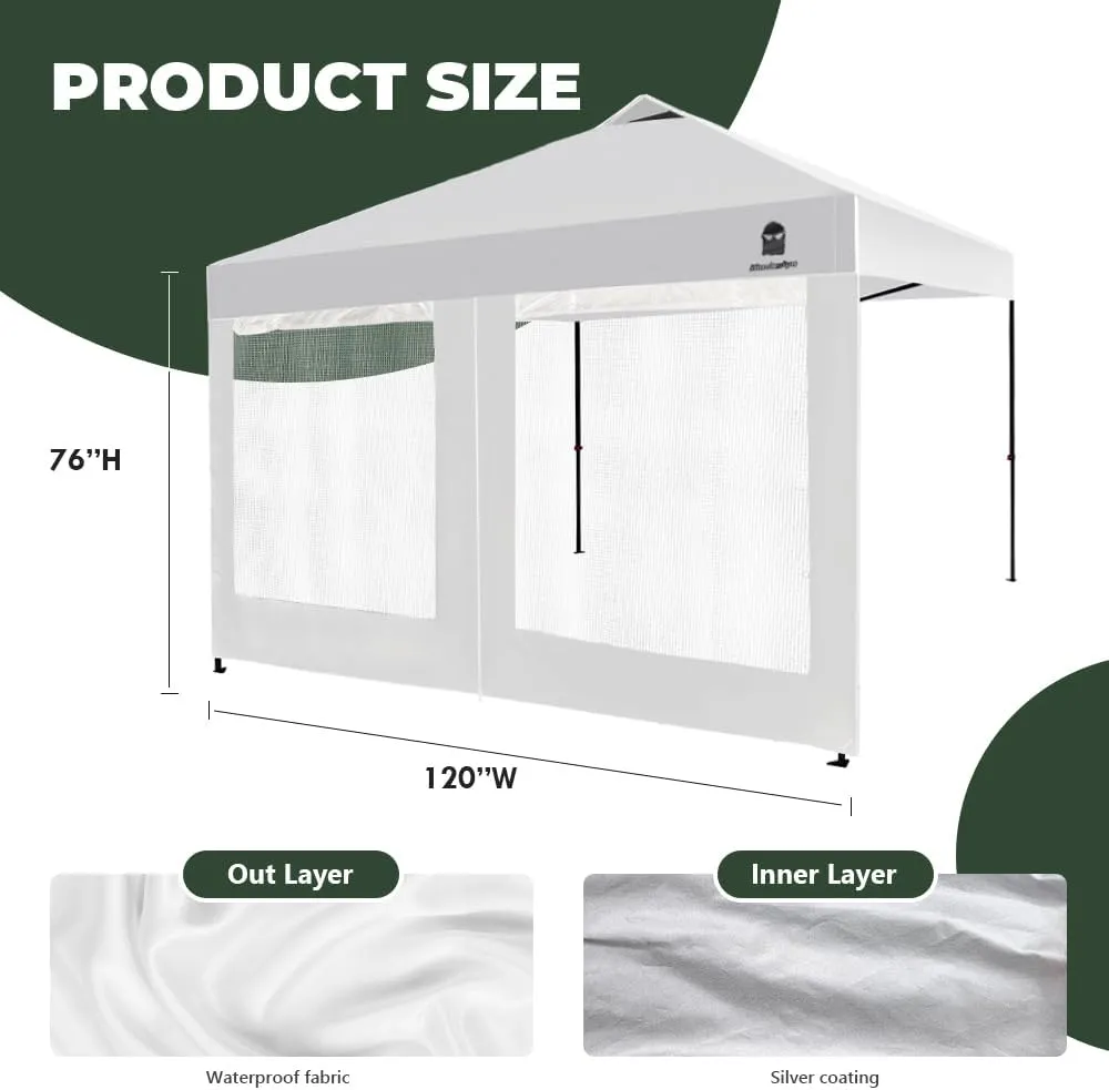 Mesh Sidewall for 10x10 Pop Up Canopy - Straight Leg, Commercial Grade White Mesh Walls with Window and Door, 1 Pack Canopy Sidewall Only, White