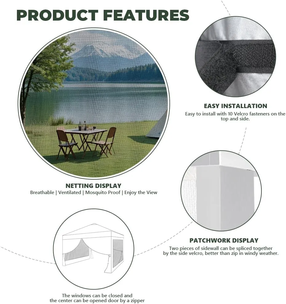 Mesh Sidewall for 10x10 Pop Up Canopy - Straight Leg, Commercial Grade White Mesh Walls with Window and Door, 1 Pack Canopy Sidewall Only, White