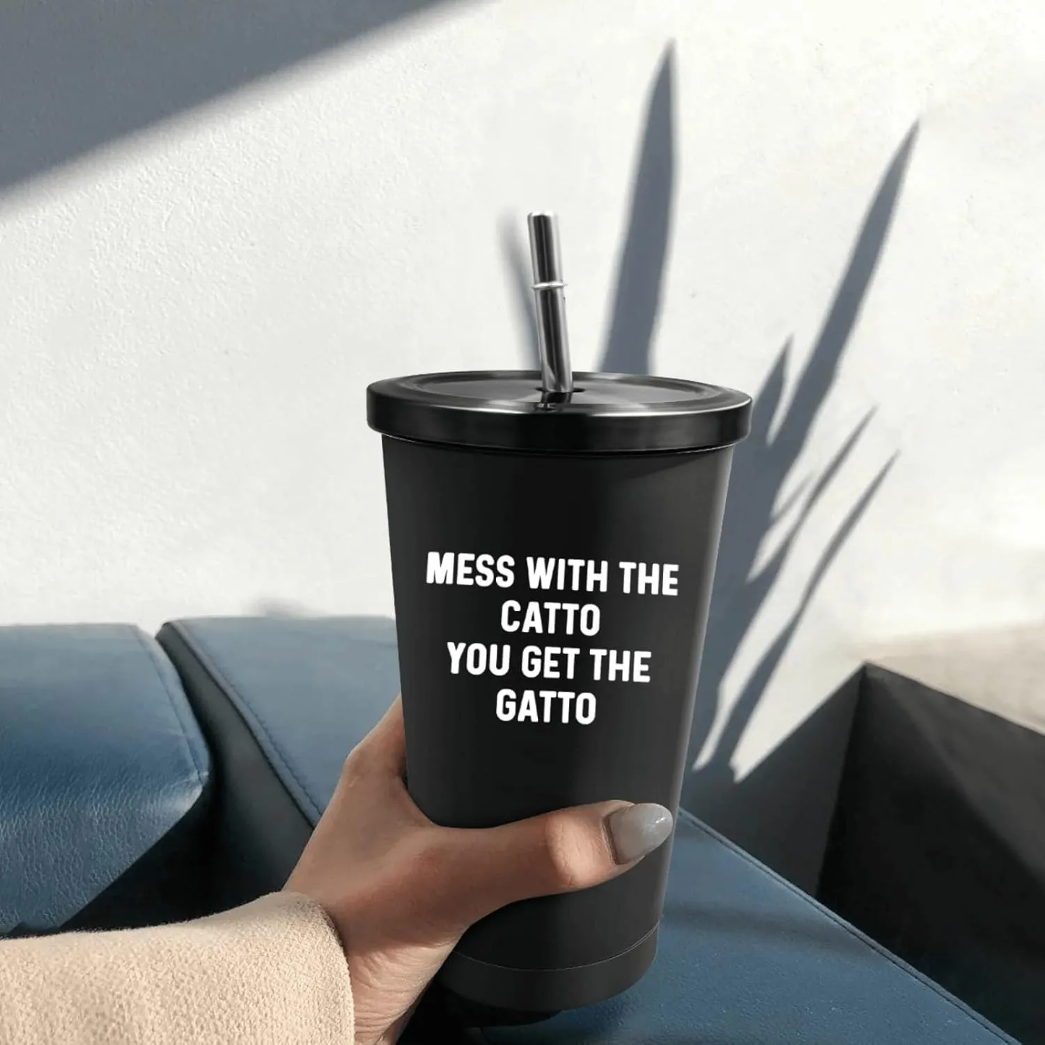Mess With The Catto You Get The Gatto Tumbler 20 oz Tumbler with Lid and Straw Insulated Tumbler Stainless Steel Tumblers