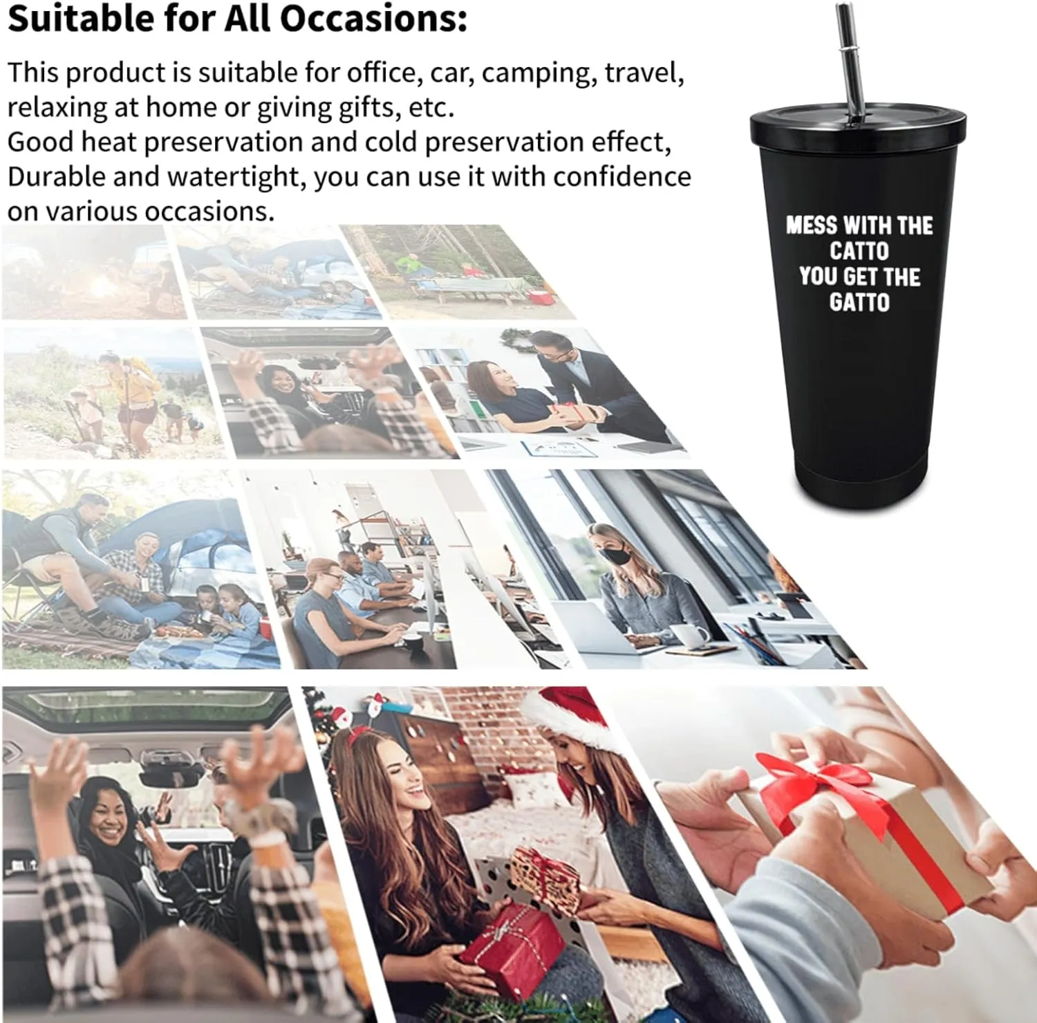 Mess With The Catto You Get The Gatto Tumbler 20 oz Tumbler with Lid and Straw Insulated Tumbler Stainless Steel Tumblers