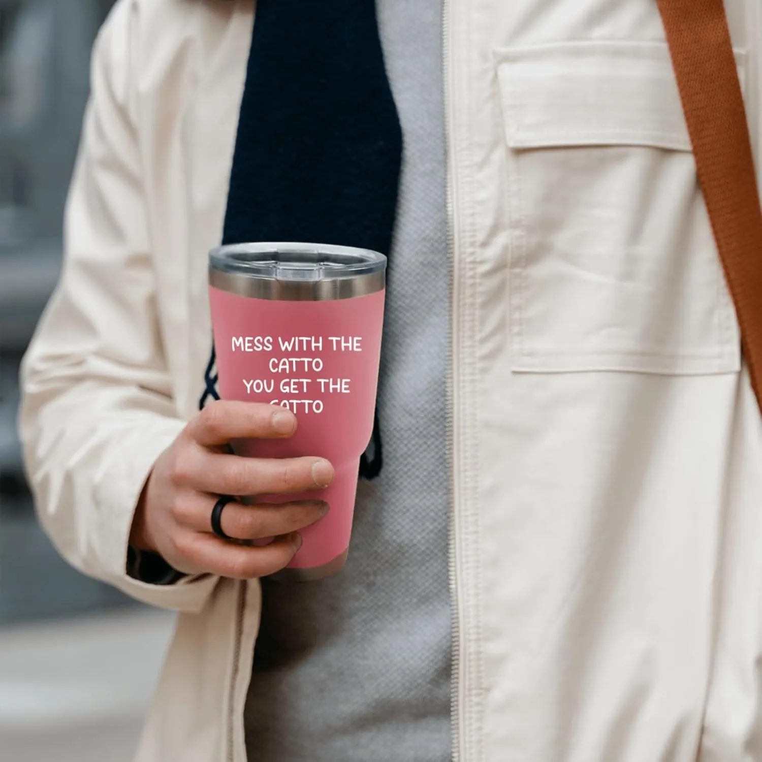 Mess With The Catto You Get The Gatto Tumbler 30 oz Tumbler Pink Tumbler with Lid and Straw Insulated Tumbler Stainless Steel Tumblers