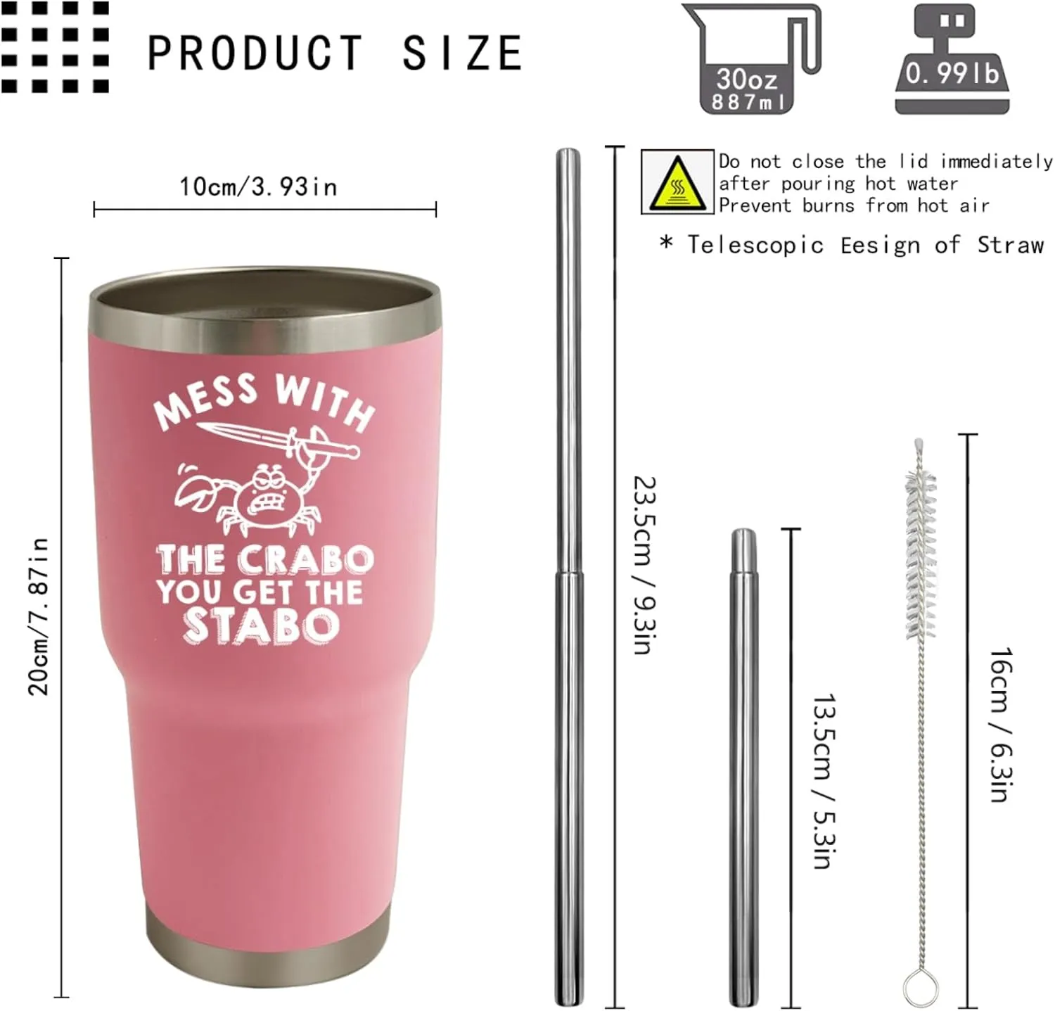 Mess With The Crabo You Get The Stabo Tumbler 30 oz Tumbler Pink Tumbler with Lid and Straw Insulated Tumbler Stainless Steel Tumbler Funny Gift