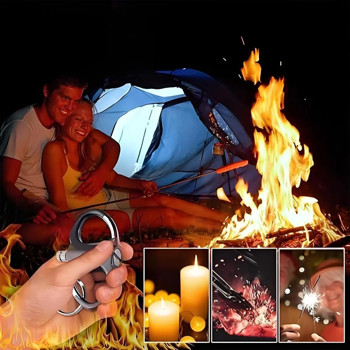 Metal Keychain Lighter, Lighter Match Hidden in Key Chain，Reusable Permanent Match Keychains，2025 New Portable Mini Waterproof Fire Starter Key Ring for Outdoor, Hunting, Traveling (Black, 1PCS)